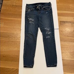 American Eagle Super Stretch Skinny Jeans Distressed Size 6 Dark Denim